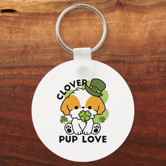 Clover Pup Love - St. Patrick's Day Dog Design Sleutelhanger (Voorkant)