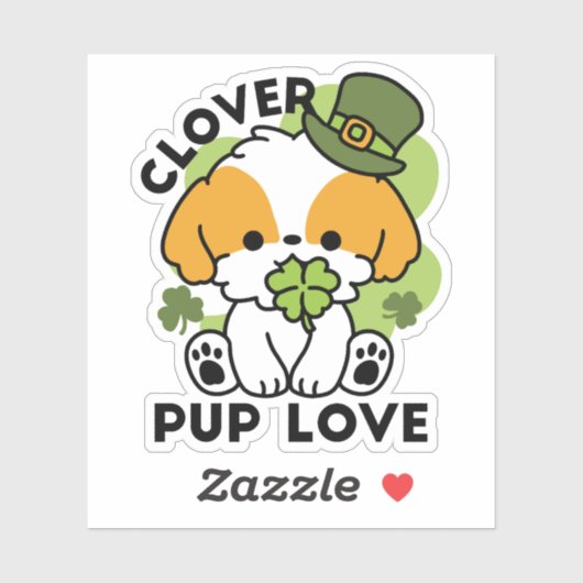 Clover Pup Love - St. Patrick's Day Dog Design Sticker (Vel)
