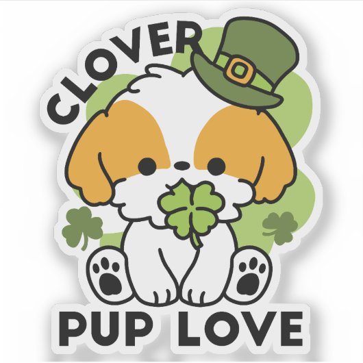 Clover Pup Love - St. Patrick's Day Dog Design Sticker (Voorkant)