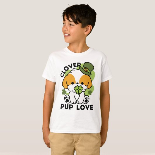 Clover Pup Love - St. Patrick's Day Dog Design T-shirt (Voorkant volledig)