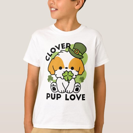 Clover Pup Love - St. Patrick's Day Dog Design T-shirt (Voorkant)