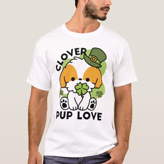 Clover Pup Love - St. Patrick's Day Dog Design T-shirt (Voorkant)