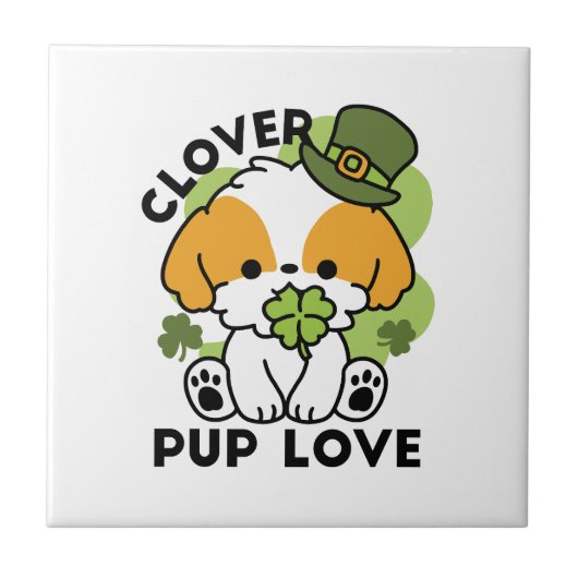 Clover Pup Love - St. Patrick's Day Dog Design Tegeltje (Voorkant)