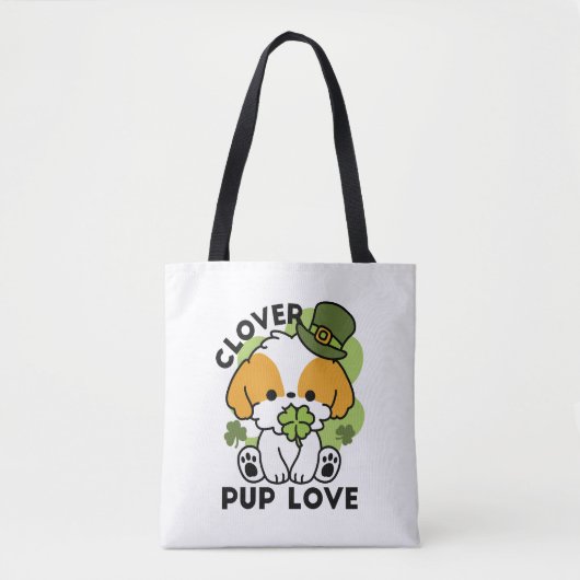 Clover Pup Love - St. Patrick's Day Dog Design Tote Bag (Voorkant)