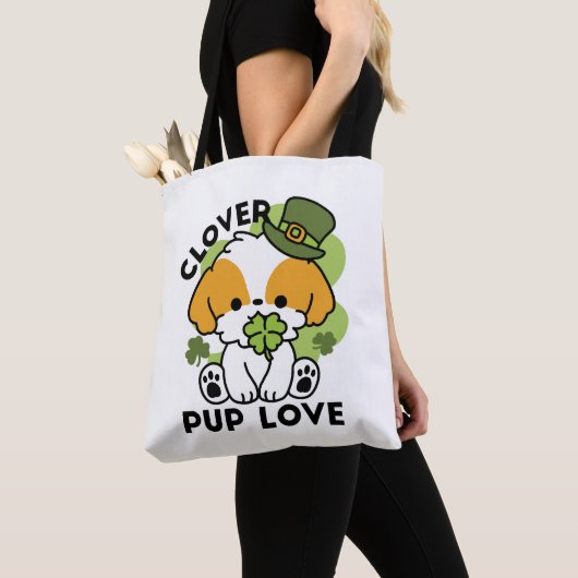 Clover Pup Love - St. Patrick's Day Dog Design Tote Bag (Dichtbij)