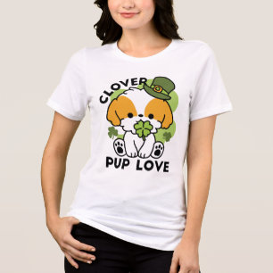 Clover Pup Love - St. Patrick's Day Dog Design Tri-Blend Shirt