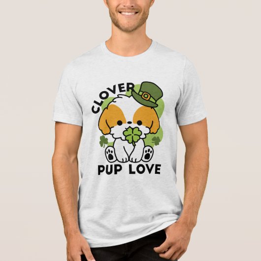 Clover Pup Love - St. Patrick's Day Dog Design Tri-Blend Shirt (Voorkant)