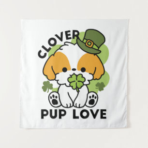 Clover Pup Love - St. Patrick's Day Dog Design Wandkleed