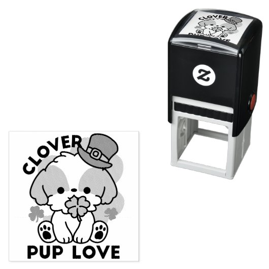 Clover Pup Love - St. Patrick's Day Dog Design Zelfinktende Stempel (In situ)
