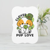 Clover Pup Love – St. Patrick's Day hondenontwerp Kaart (Staand voorkant)