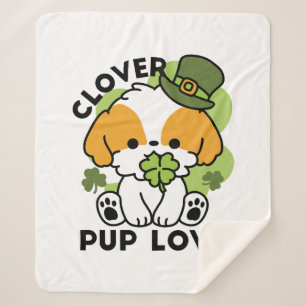 Clover Pup Love – St. Patrick's Day Hondenontwerp Sherpa Deken