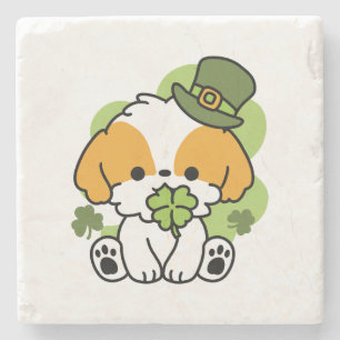 Clover Pup Love – St. Patrick's Day Hondenontwerp Stenen Onderzetter