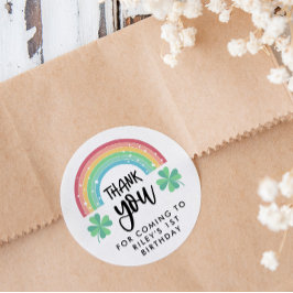 Clover & Rainbow Lucky Een eerste verjaardag Dank Ronde Sticker