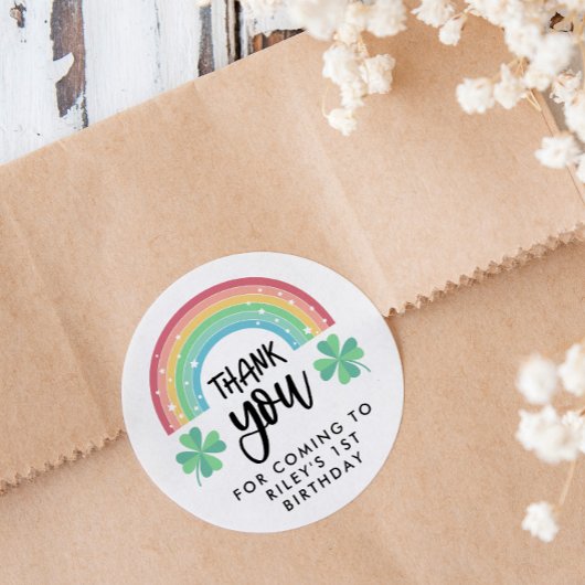 Clover & Rainbow Lucky Een eerste verjaardag Dank Ronde Sticker