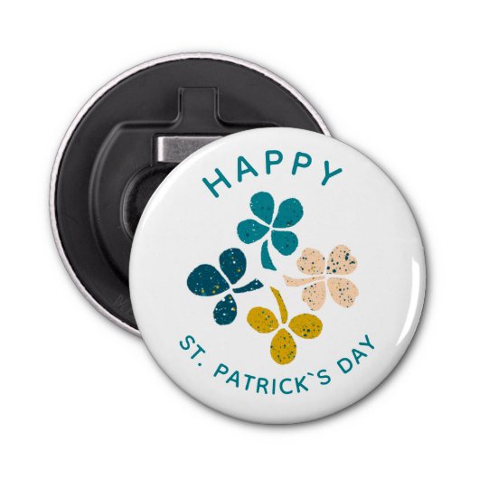 Clover Shamrock Drawing Happy St. Patrick's day Button Flesopener (Voorkant)