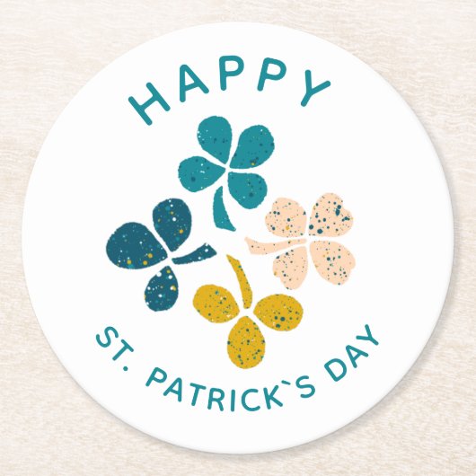 Clover Shamrock Drawing Happy St. Patrick's day Ronde Kartonnen Onderzetter (Voorkant)