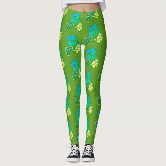 Clover Shamrock Green Pattern St. Patrick's Day Leggings (Voorkant)