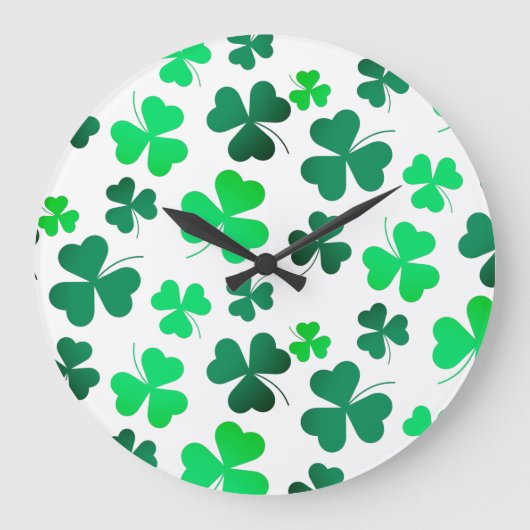 Clover Shamrock Leaf Floral Modern Elegant Grote Klok (Voorkant)