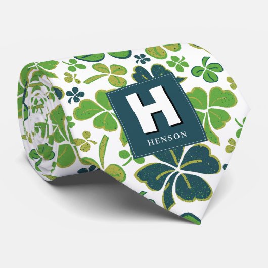 Clover Shamrock Monogrammed St. Patrick's Day Stropdas (Opgerold)