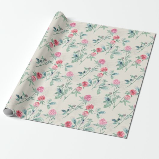 Clover, shamrock op beige. cadeaupapier (Uitgerold)