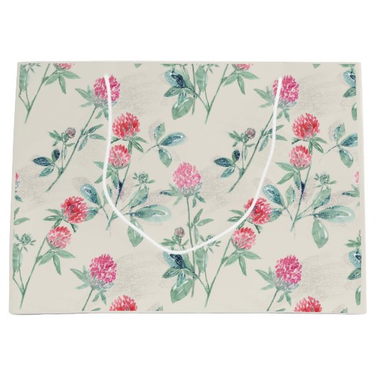 Clover, shamrock op beige. groot cadeauzakje (Voorkant)