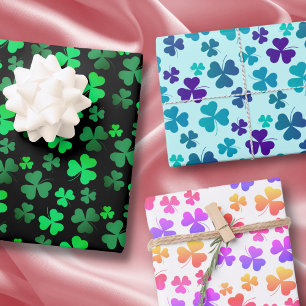 Clover Shamrock Retro Green Pink Blue Colorful Fun Inpakpapier Vel