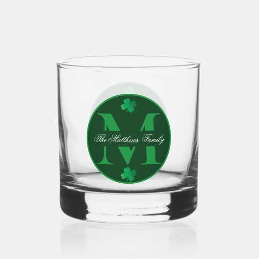 Clover St. Patrick's Day Holiday Monogram Familie Whisky Glas (Voorkant)
