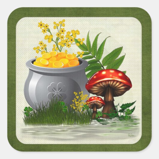 Clover Trail Whimsical Folk Art Vierkante Sticker (Voorkant)