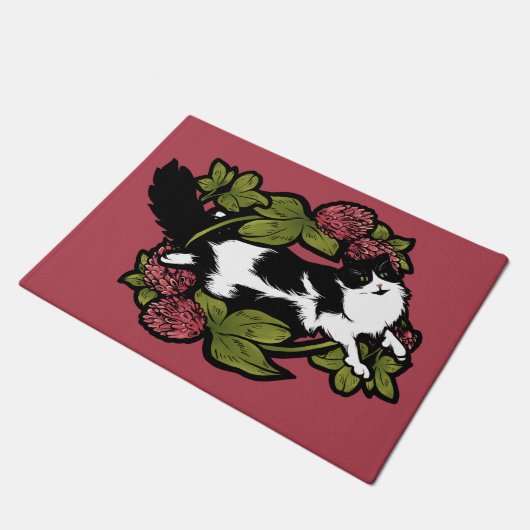 Clover Tuxedo Cat Floral Cats Deurmat (Schuin)