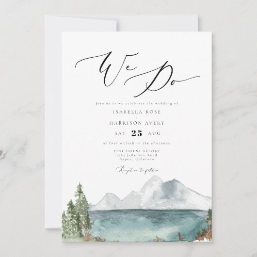 Clover - Waterverf Boho Mountain Lake Wedding Kaart (Voorkant)