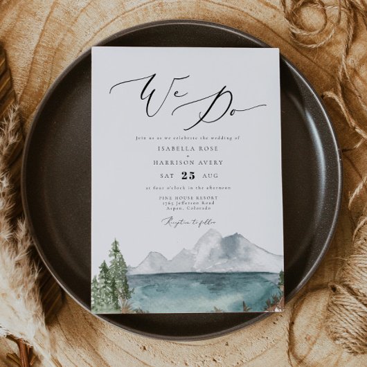 Clover - Waterverf Boho Mountain Lake Wedding Kaart