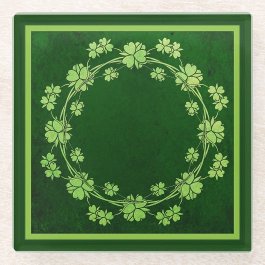 Clover Wreate Green  Celtic Style Glazen Onderzetter (Voorkant)