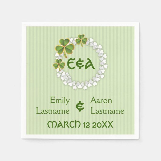 Clover Wreath, monogram strepen Ierse bruiloft Servetten (Voorkant)