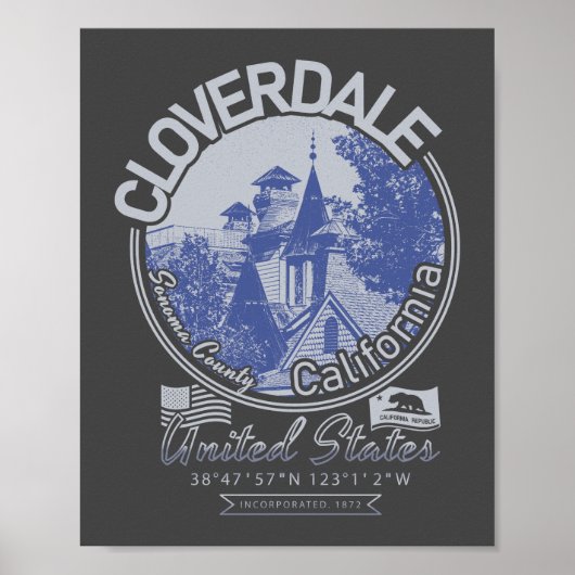 CLOVERDALE SONOMA CALIFORNIA - STAD VAN CLOVERDALE POSTER (Voorkant)