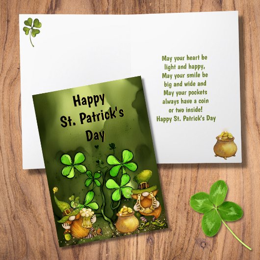 Clovers and Leprechaun Gnomes St. Patrick's Day Feestdagen Kaart