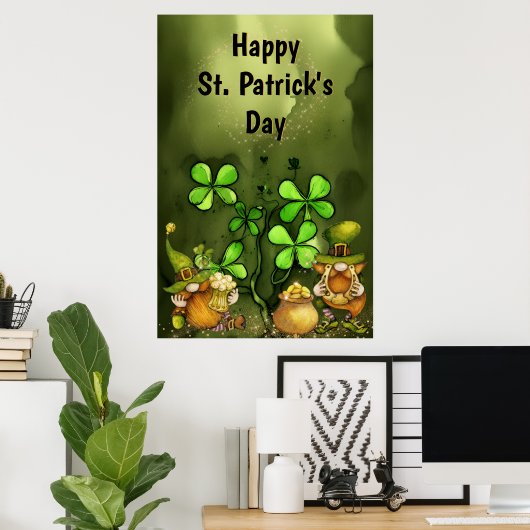 Clovers and Leprechaun Gnomes St. Patrick's Day Poster (Thuiskantoor)