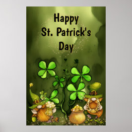 Clovers and Leprechaun Gnomes St. Patrick's Day Poster