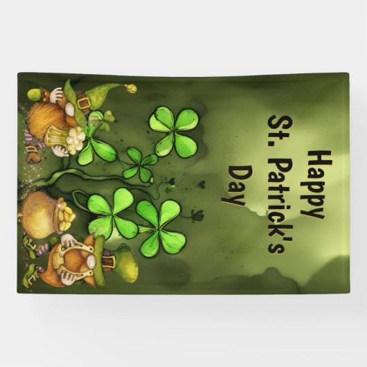 Clovers and Leprechaun Gnomes St. Patrick's Day Spandoek (Horizontaal)