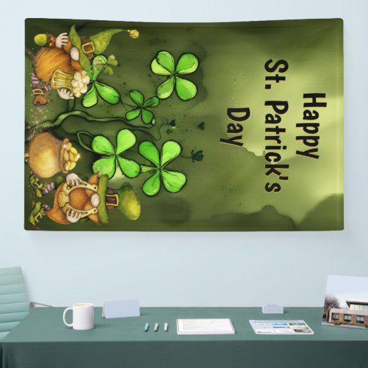 Clovers and Leprechaun Gnomes St. Patrick's Day Spandoek (Beurs)