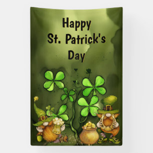 Clovers and Leprechaun Gnomes St. Patrick's Day Spandoek