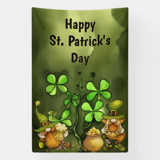 Clovers and Leprechaun Gnomes St. Patrick's Day Spandoek (Verticaal)
