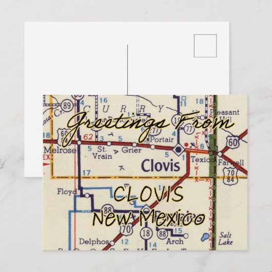 Clovis NM  Map Briefkaart (Voorkant / Achterkant)