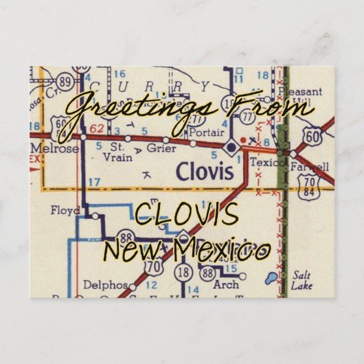 Clovis NM  Map Briefkaart (Voorkant)