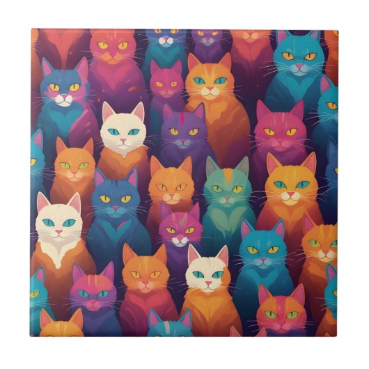 Clowder van kleurrijke katten tegeltje (Voorkant)