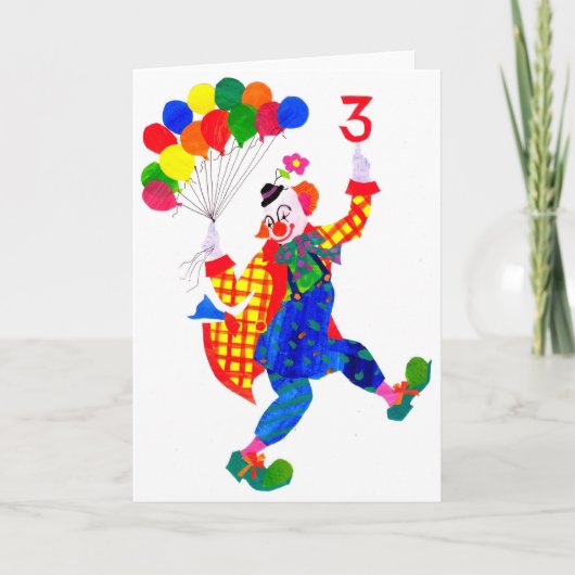 Clown 3 jaar oude verjaardagskaart kaart (Voorkant)