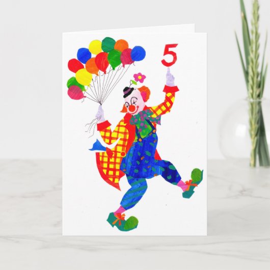 Clown 5 jaar oude verjaardagskaart kaart (Voorkant)