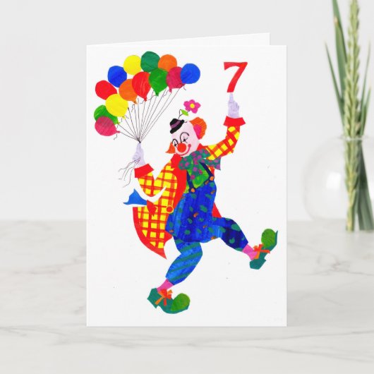 Clown 7 jaar oude verjaardagskaart kaart (Voorkant)