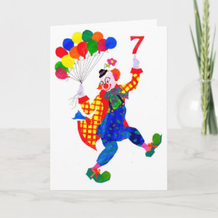 Clown 7 jaar oude verjaardagskaart kaart