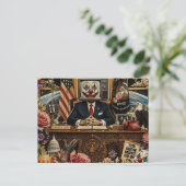 Clown aan het bureau briefkaart (Staand voorkant)