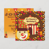 Clown and Polka Dots Circus Birthday Invites Kaart (Voorkant / Achterkant)